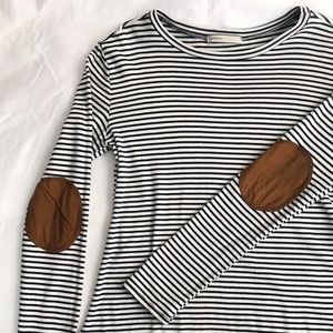 Cherish Striped Long Sleeve w/ Suede Elbow Patches